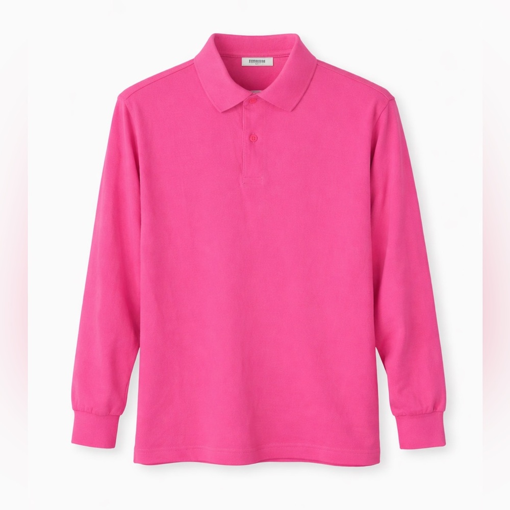 TWOROY Hot Pink Long Sleeve Polo Shirt Size L Made in Korea